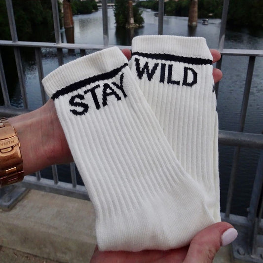 Stay Wild Socks - Ivory and Black