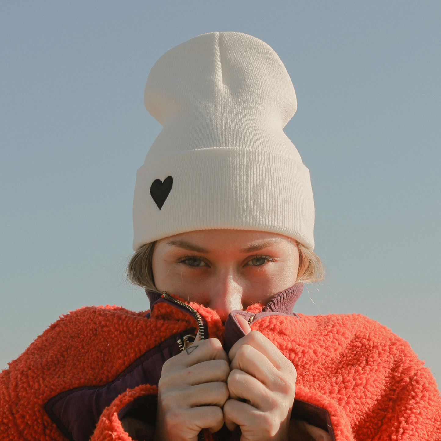 Heart Cuffed Beanie-White