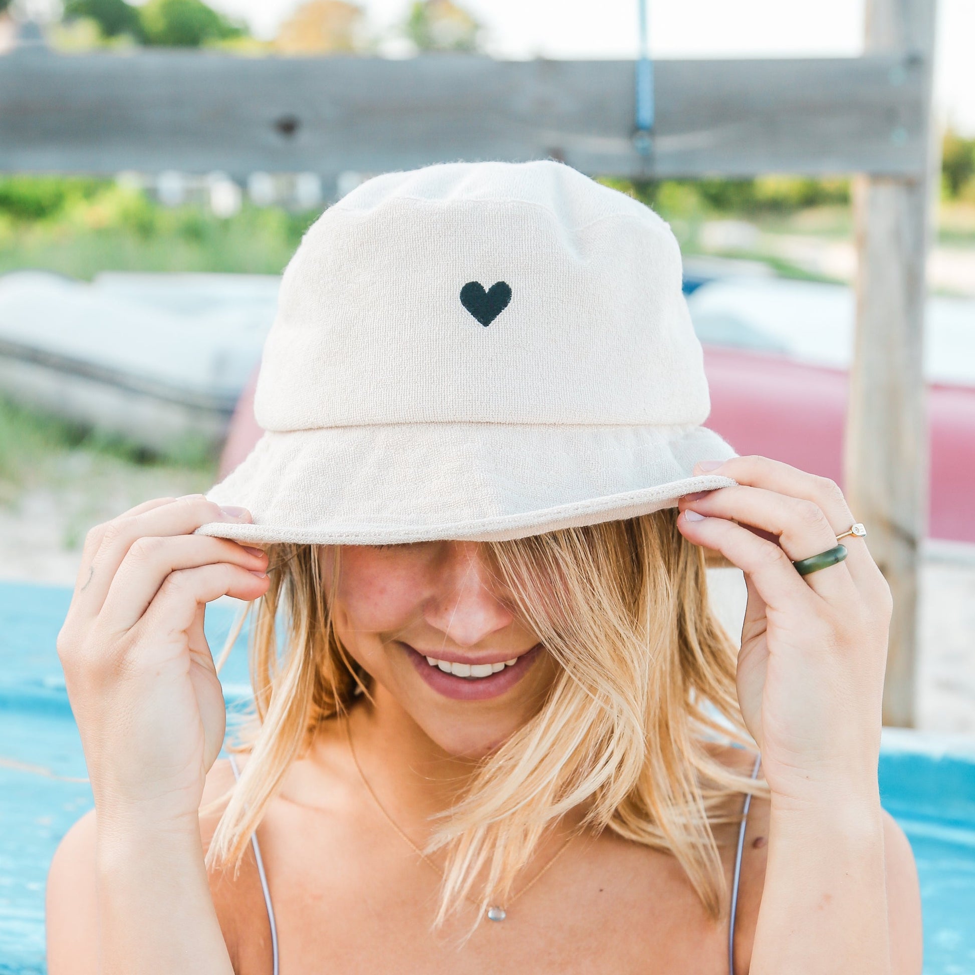 Atticus Poetry Bucket Hat, Love Her But Leave Her Wild - Trendy Summer Girl Terry Cloth Cap, Sun Hats for Women, One Size (Khaki, Heart)