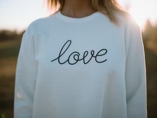 Love Embroidered Crew - White