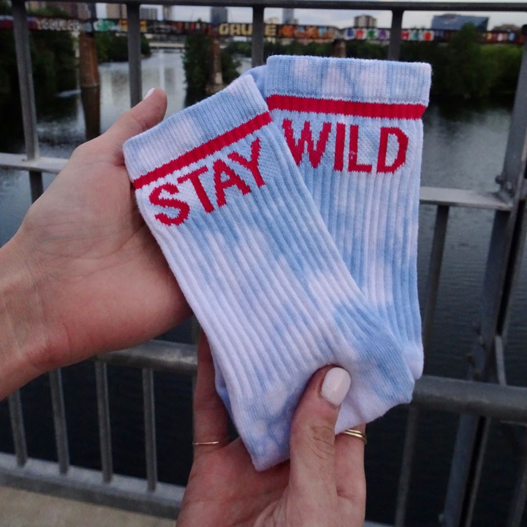 Stay Wild Socks - Blue Tie Dye