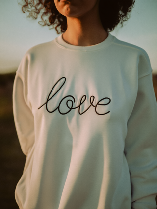Love Embroidered Crew - White