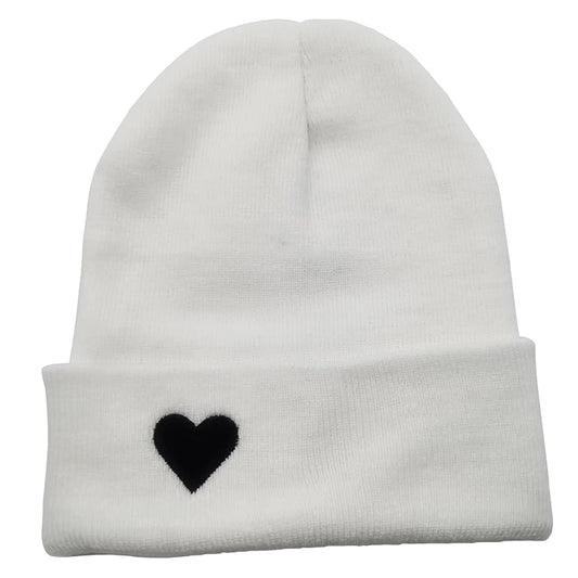 Heart Cuffed Beanie-White